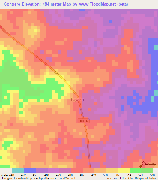 Gongere,Central African Republic Elevation Map
