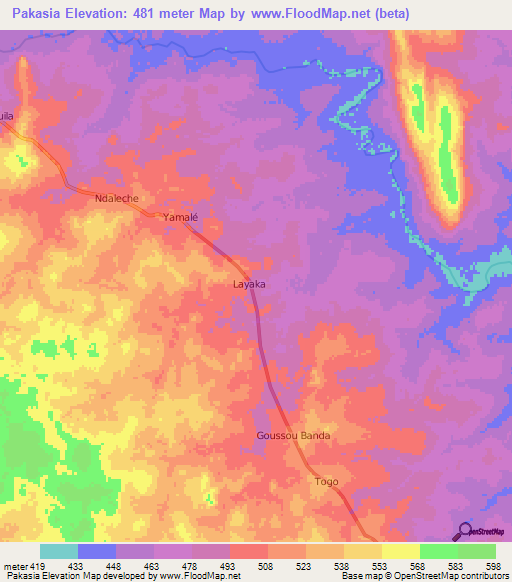 Pakasia,Central African Republic Elevation Map