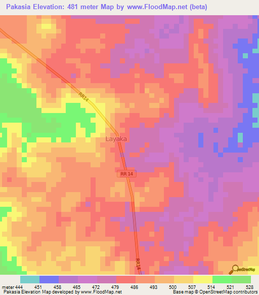 Pakasia,Central African Republic Elevation Map