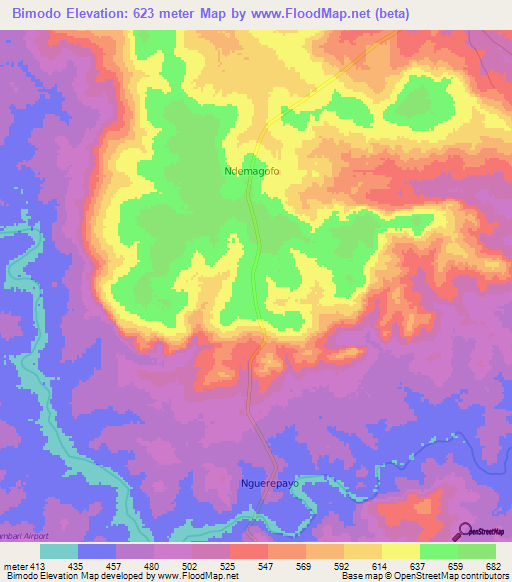 Bimodo,Central African Republic Elevation Map