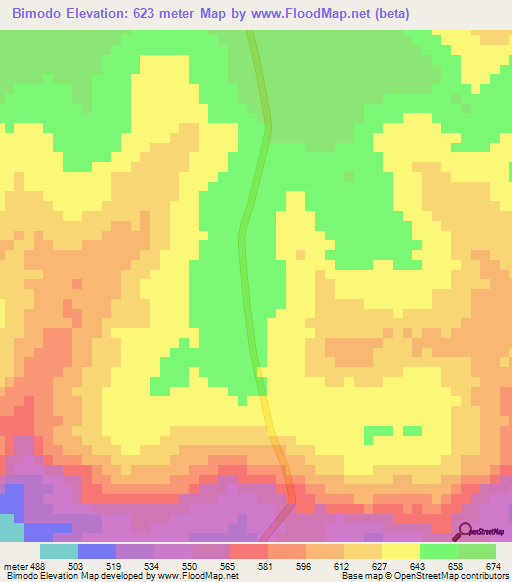 Bimodo,Central African Republic Elevation Map