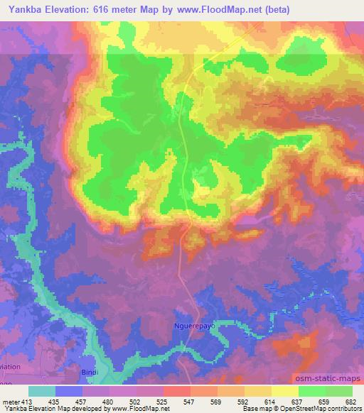 Yankba,Central African Republic Elevation Map