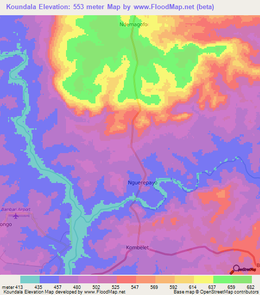 Koundala,Central African Republic Elevation Map