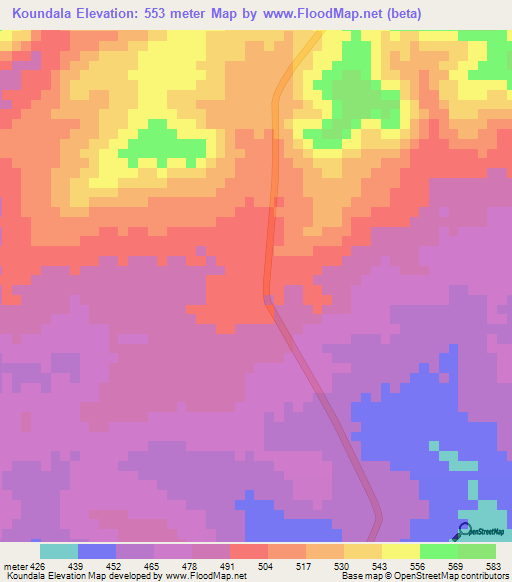 Koundala,Central African Republic Elevation Map