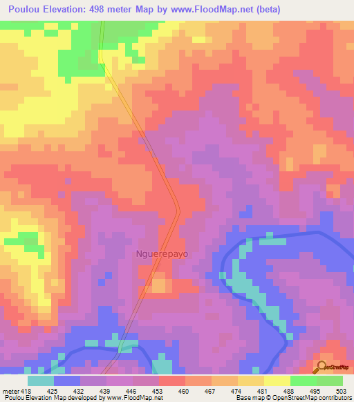 Poulou,Central African Republic Elevation Map