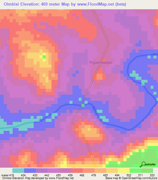 Oimbisi,Central African Republic Elevation Map