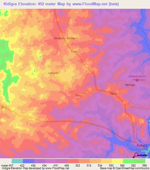 Kidigra,Central African Republic Elevation Map