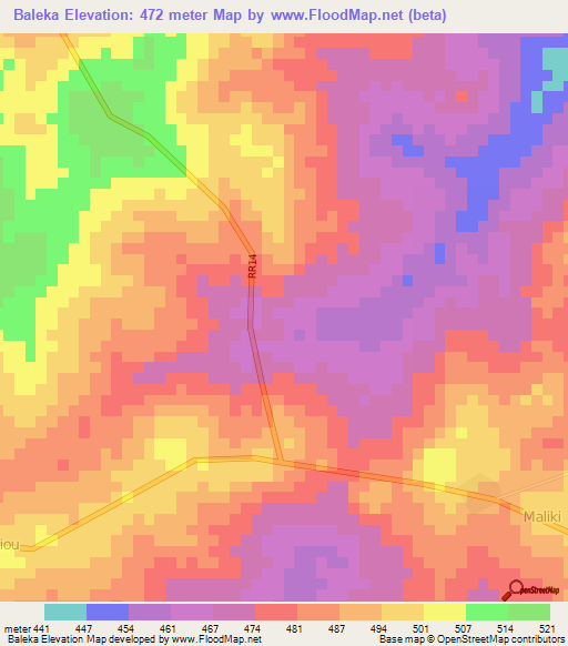 Baleka,Central African Republic Elevation Map