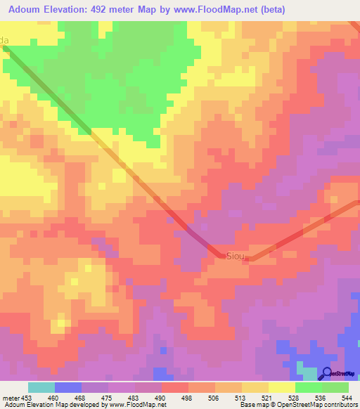 Adoum,Central African Republic Elevation Map