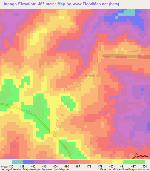 Atongo,Central African Republic Elevation Map