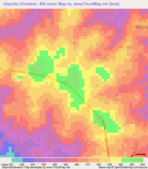 Depinda,Central African Republic Elevation Map