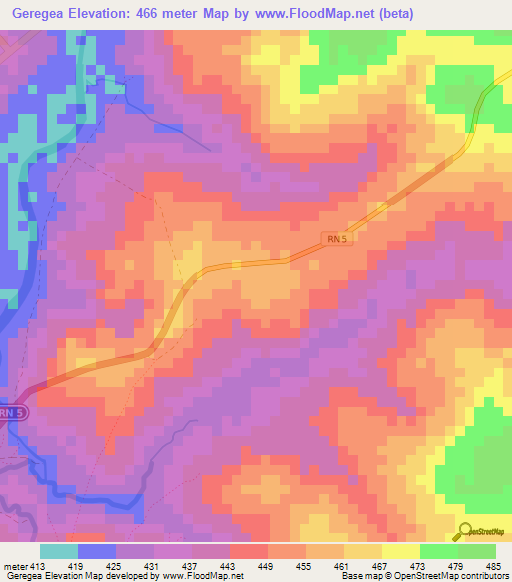 Geregea,Central African Republic Elevation Map