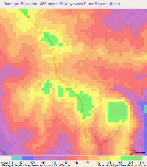 Damegra,Central African Republic Elevation Map