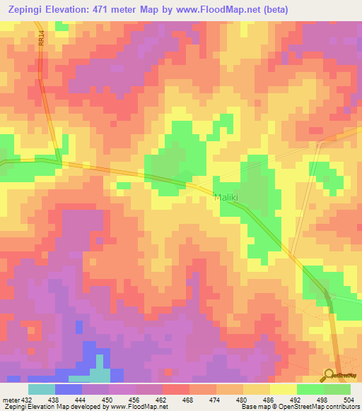 Zepingi,Central African Republic Elevation Map