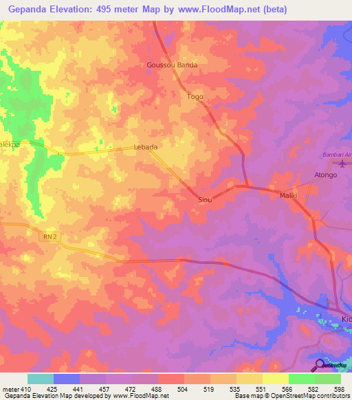 Gepanda,Central African Republic Elevation Map