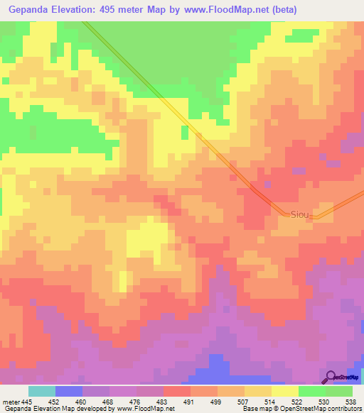 Gepanda,Central African Republic Elevation Map