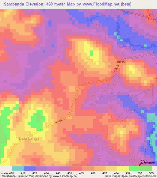 Sarabanda,Central African Republic Elevation Map