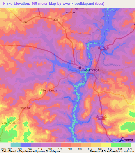 Plako,Central African Republic Elevation Map