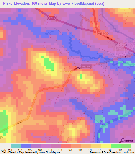Plako,Central African Republic Elevation Map