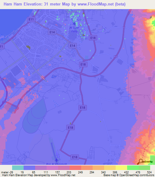Ham Ham,United Arab Emirates Elevation Map
