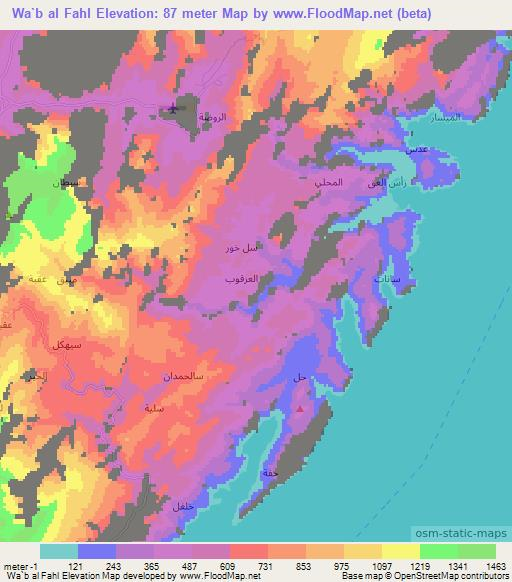 Wa`b al Fahl,United Arab Emirates Elevation Map