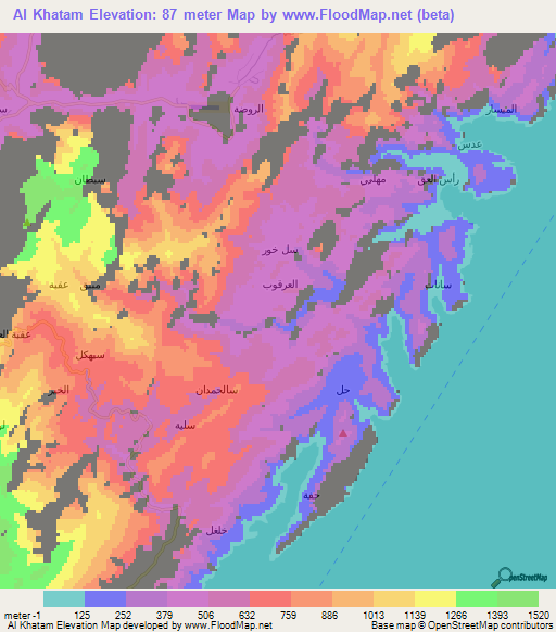 Al Khatam,United Arab Emirates Elevation Map