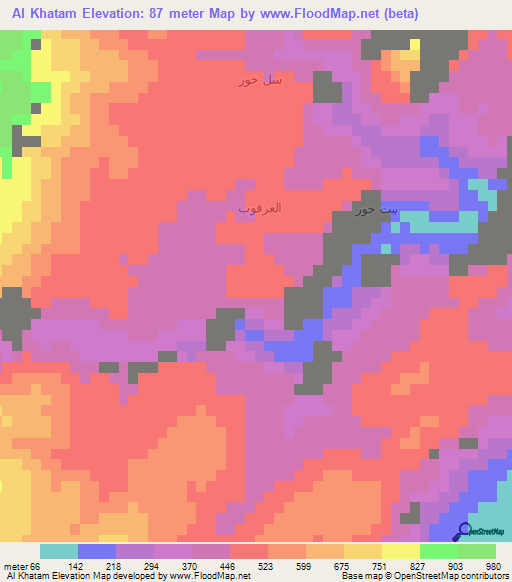 Al Khatam,United Arab Emirates Elevation Map