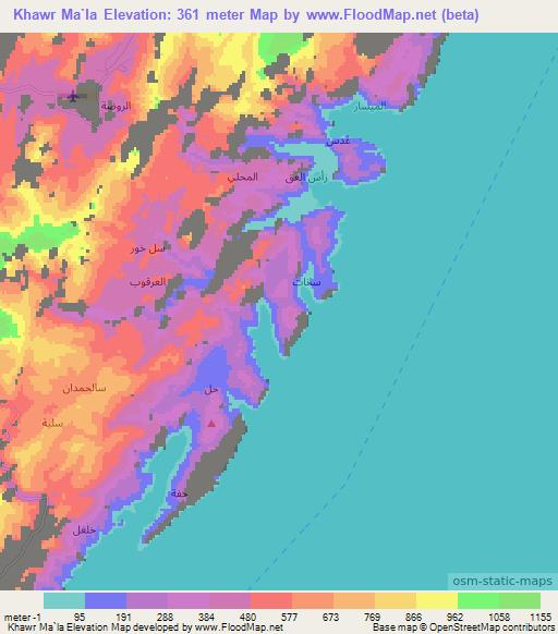 Khawr Ma`la,United Arab Emirates Elevation Map