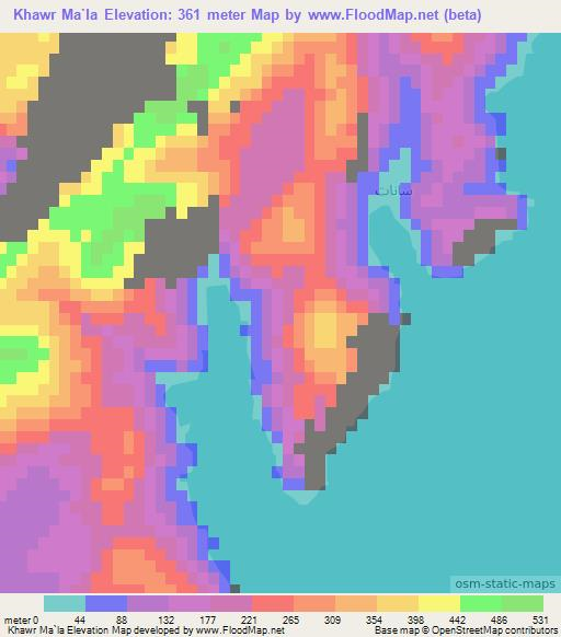 Khawr Ma`la,United Arab Emirates Elevation Map