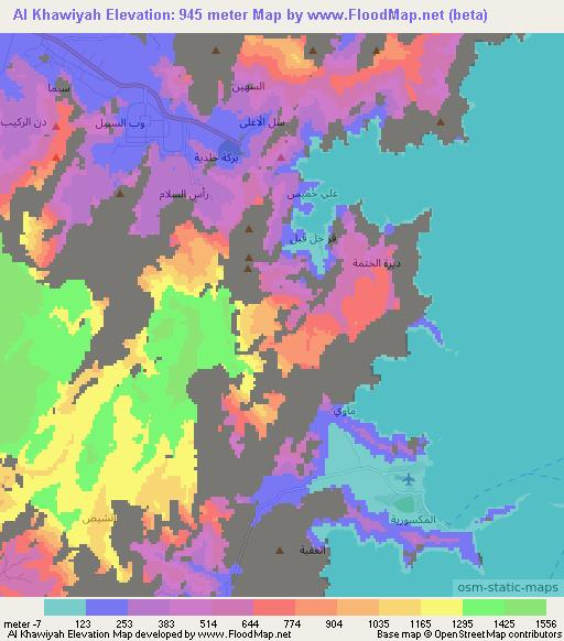 Al Khawiyah,United Arab Emirates Elevation Map