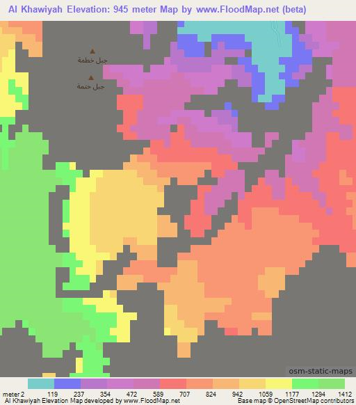 Al Khawiyah,United Arab Emirates Elevation Map