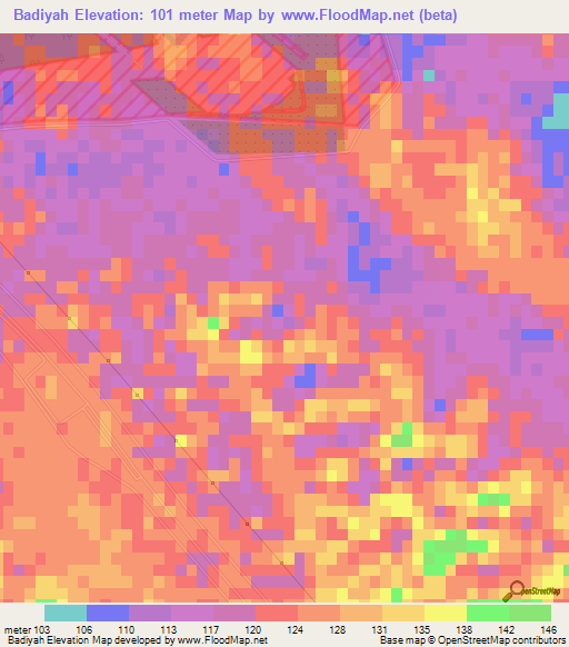 Badiyah,United Arab Emirates Elevation Map