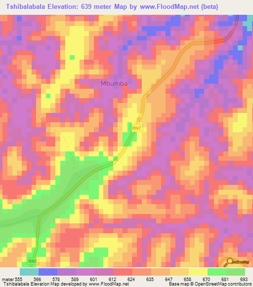Tshibalabala,Congo (Kinshasa) Elevation Map