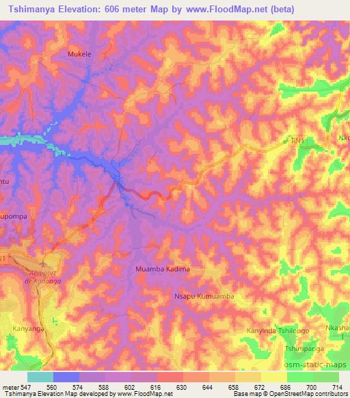 Tshimanya,Congo (Kinshasa) Elevation Map