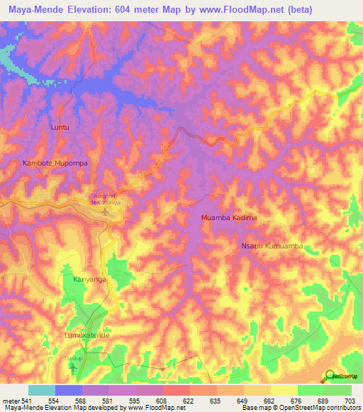 Maya-Mende,Congo (Kinshasa) Elevation Map