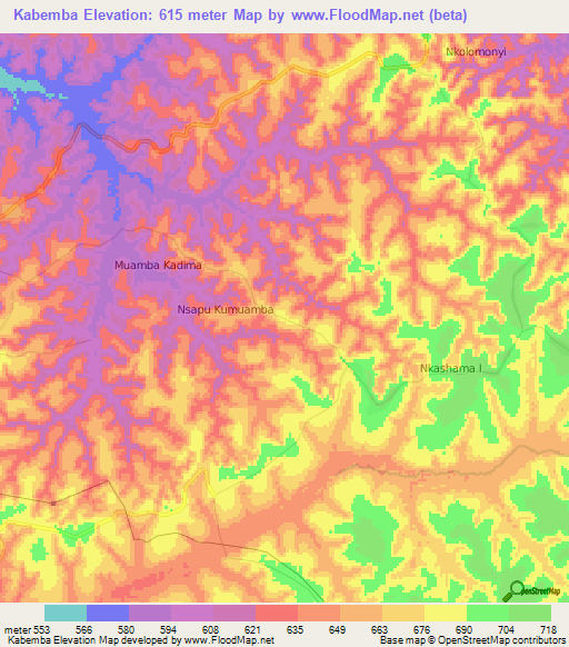 Kabemba,Congo (Kinshasa) Elevation Map