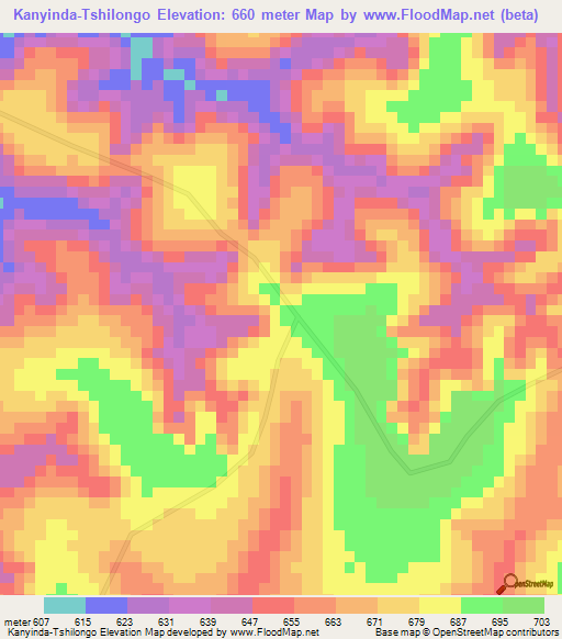 Kanyinda-Tshilongo,Congo (Kinshasa) Elevation Map
