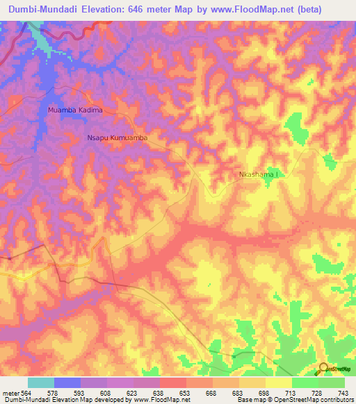 Dumbi-Mundadi,Congo (Kinshasa) Elevation Map