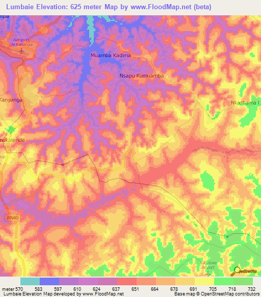 Lumbaie,Congo (Kinshasa) Elevation Map
