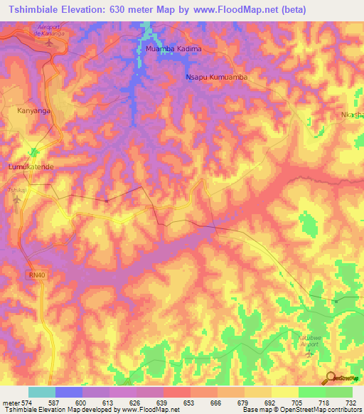 Tshimbiale,Congo (Kinshasa) Elevation Map
