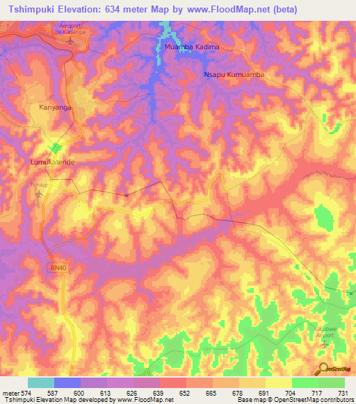 Tshimpuki,Congo (Kinshasa) Elevation Map