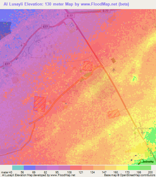 Al Lusayli,United Arab Emirates Elevation Map