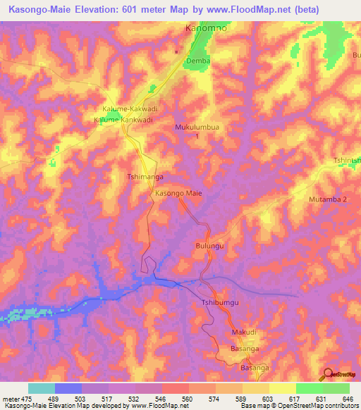 Kasongo-Maie,Congo (Kinshasa) Elevation Map