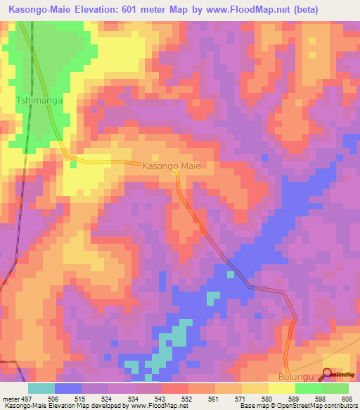 Kasongo-Maie,Congo (Kinshasa) Elevation Map