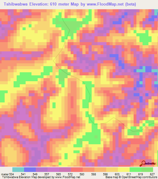 Tshibwabwa,Congo (Kinshasa) Elevation Map