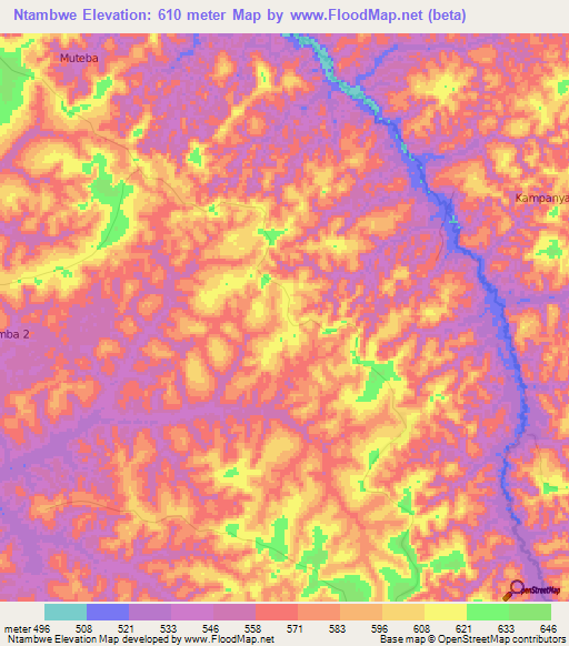 Ntambwe,Congo (Kinshasa) Elevation Map
