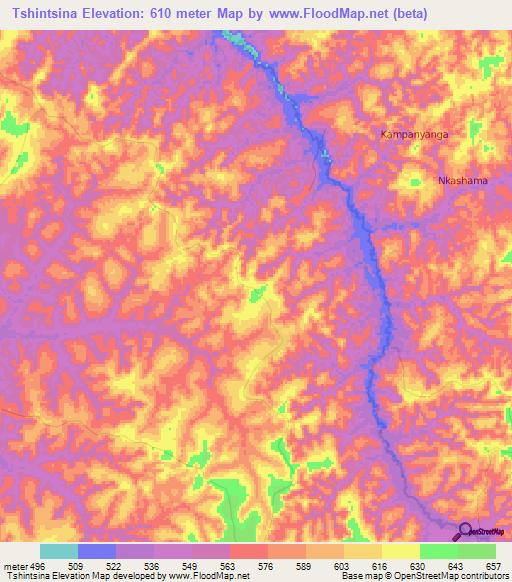 Tshintsina,Congo (Kinshasa) Elevation Map