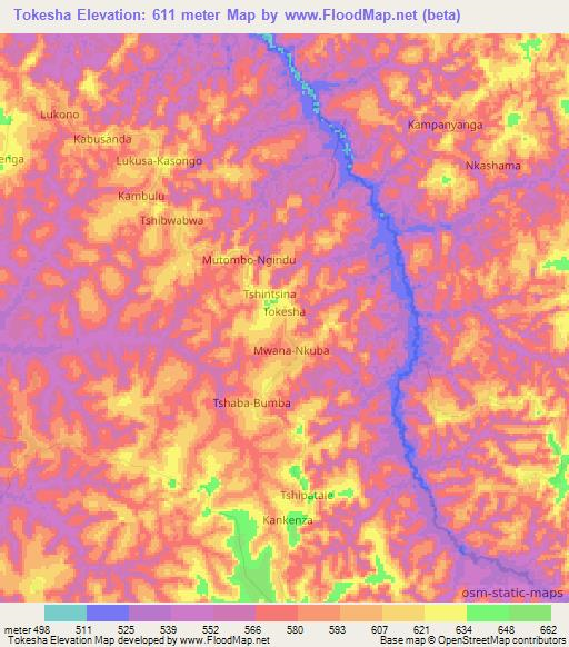 Tokesha,Congo (Kinshasa) Elevation Map