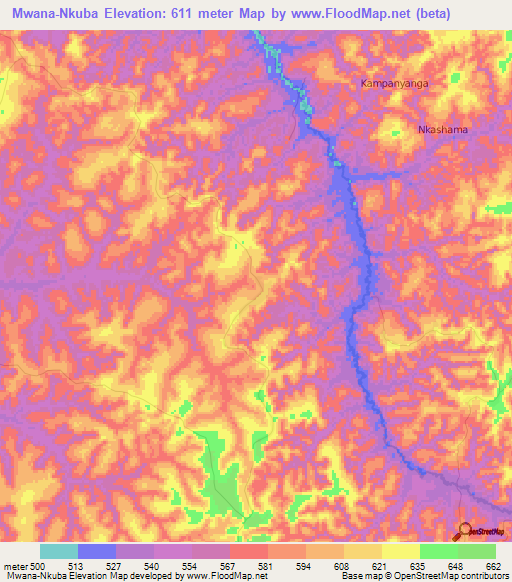 Mwana-Nkuba,Congo (Kinshasa) Elevation Map