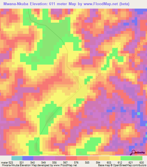 Mwana-Nkuba,Congo (Kinshasa) Elevation Map